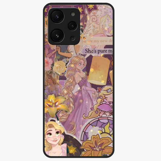 Magical Tangled Dream Glass Case showing flat back view with dreamy tangled artwork and glossy glass finish.