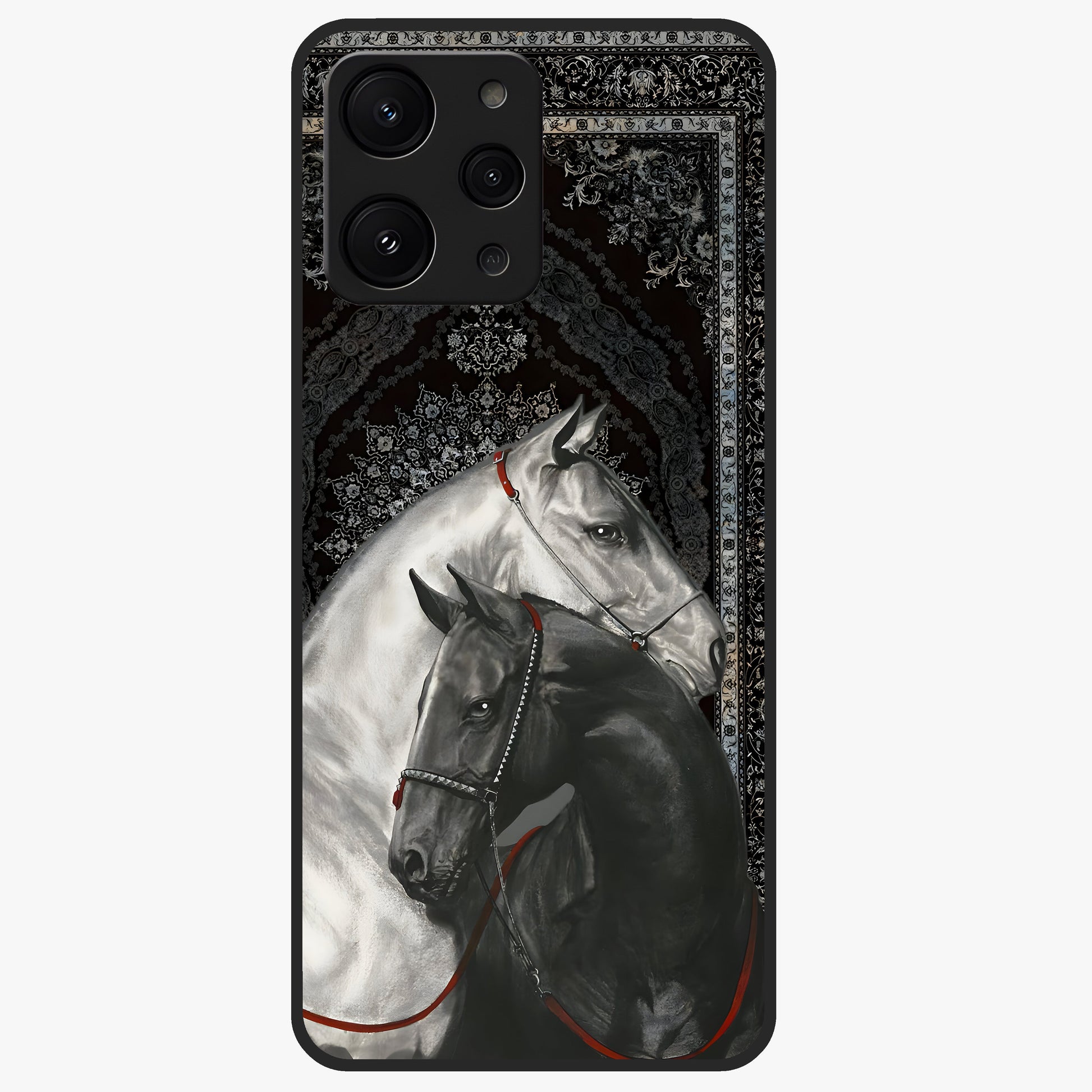 Majestic Ride Legacy Glass Case showing flat back view with powerful automotive inspired artwork and glossy glass finish.