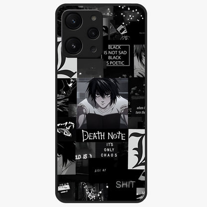 Midnight Chaos Mind Glass Case showing flat back view with abstract dark themed artwork and glossy glass finish.