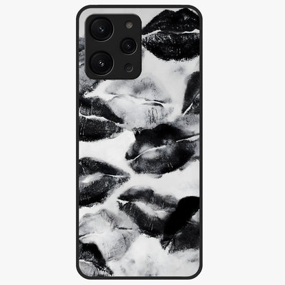 Midnight Kiss Marks Glass Case showing flat back view with lipstick kiss mark artwork and glossy glass finish.