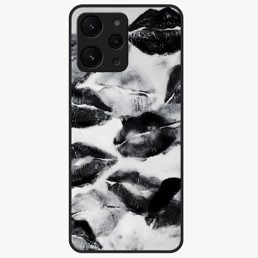 Midnight Kiss Marks Glass Case showing flat back view with lipstick kiss mark artwork and glossy glass finish.