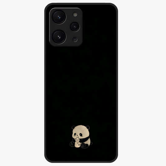 Midnight Panda Love Glass Case showing flat back view with cute panda themed artwork and glossy glass finish.