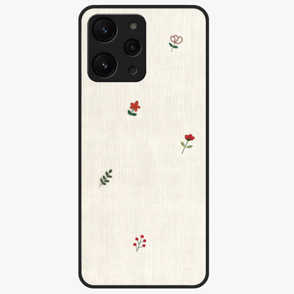 Minimal Petal Whispers Glass Case showing flat back view with soft minimal floral artwork and glossy glass finish.