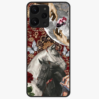 Moonlit Royal Stallion Glass Case showing flat back view with majestic horse under moonlight artwork and glossy glass finish.