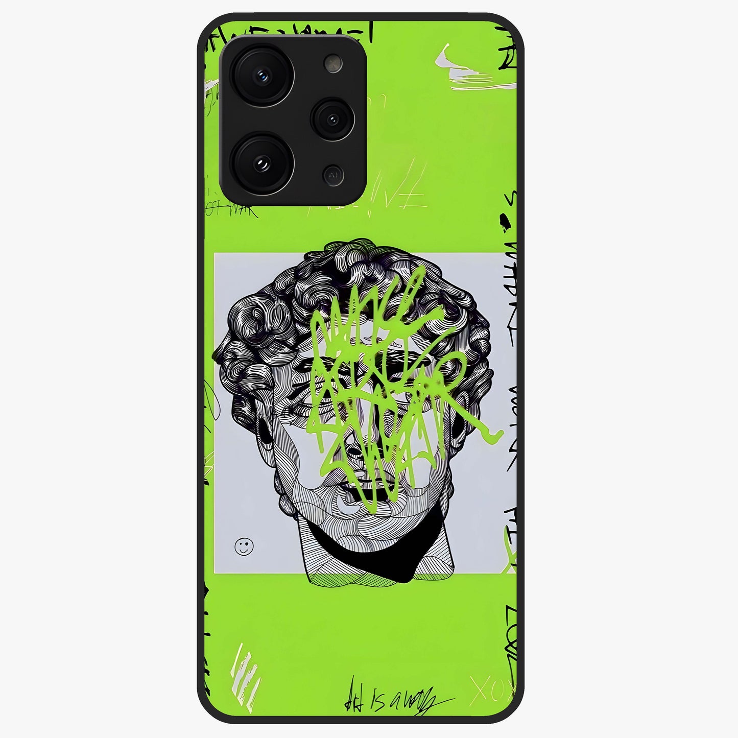 Neo Graffiti Rebellion Glass Case showing flat back view with vibrant graffiti artwork and glossy glass finish.