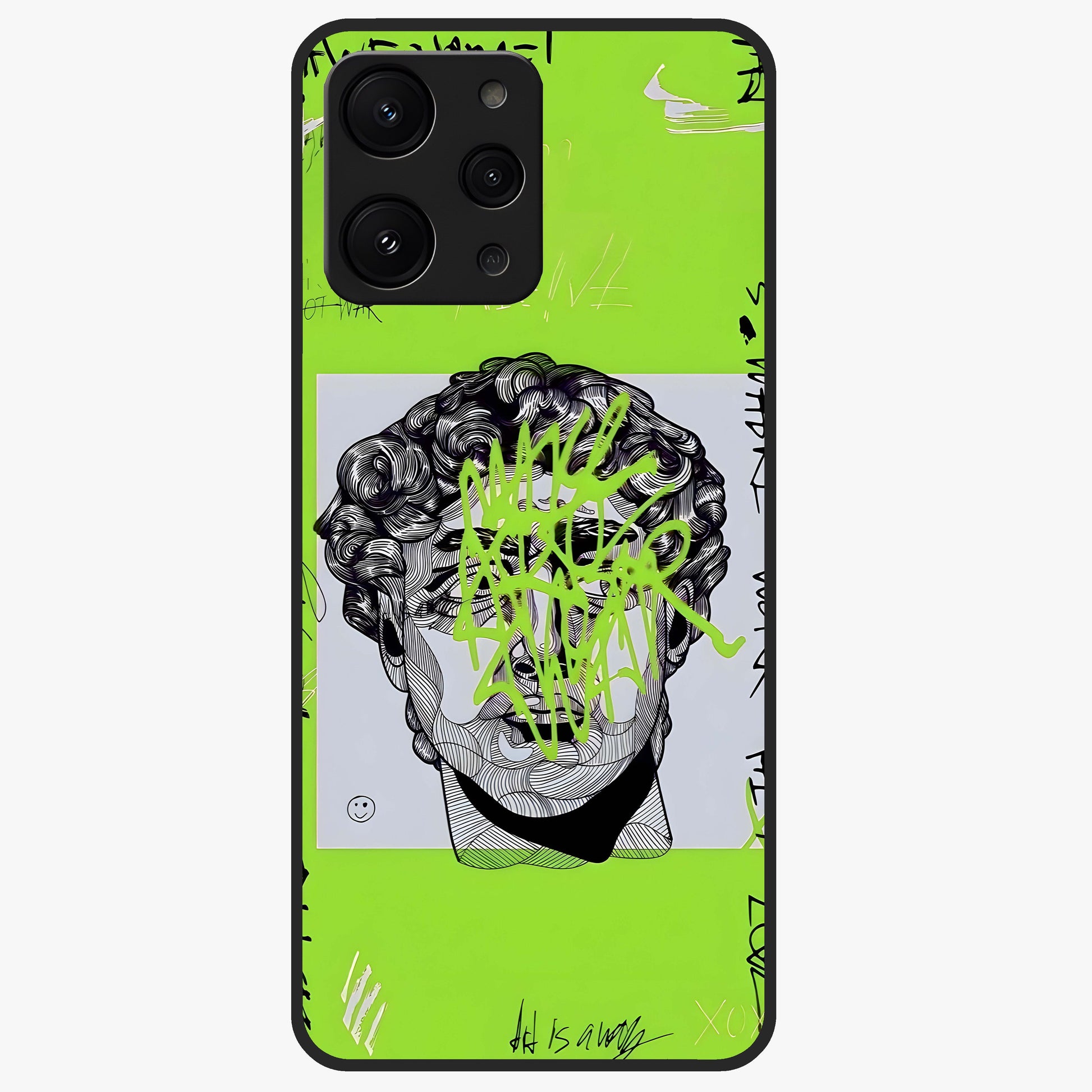 Neo Graffiti Rebellion Glass Case showing flat back view with vibrant graffiti artwork and glossy glass finish.