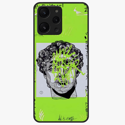 Neo Graffiti Rebellion Glass Case showing flat back view with vibrant graffiti artwork and glossy glass finish.