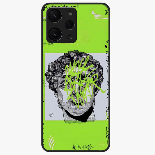 Neo Graffiti Rebellion Glass Case showing flat back view with vibrant graffiti artwork and glossy glass finish.