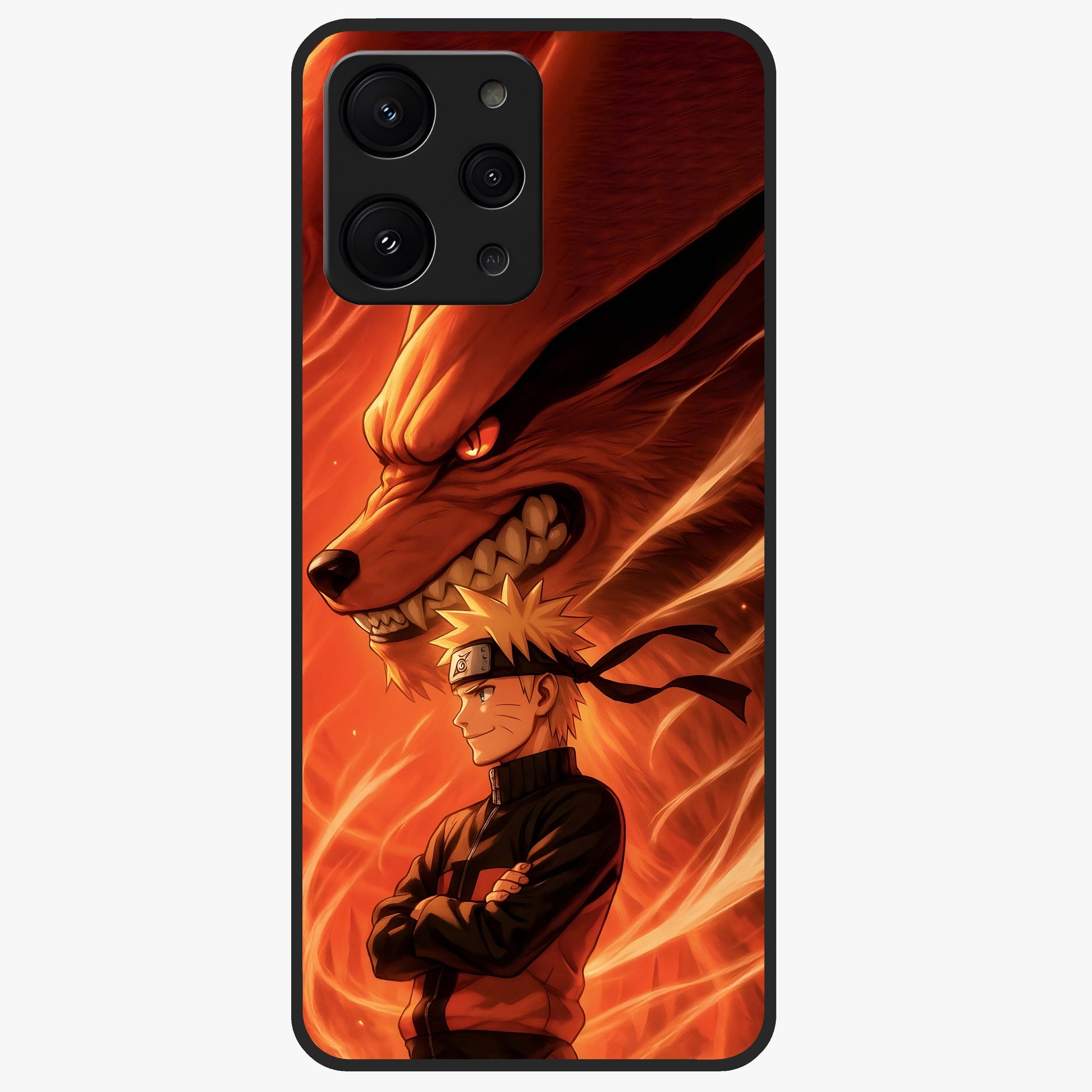 Nine Tails Legacy Glass Case showing flat back view with powerful nine-tailed fox inspired artwork and glossy glass finish.