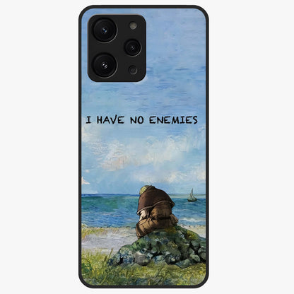 Peace Beyond War Glass Case showing flat back view with symbolic peace themed artwork and glossy glass finish.