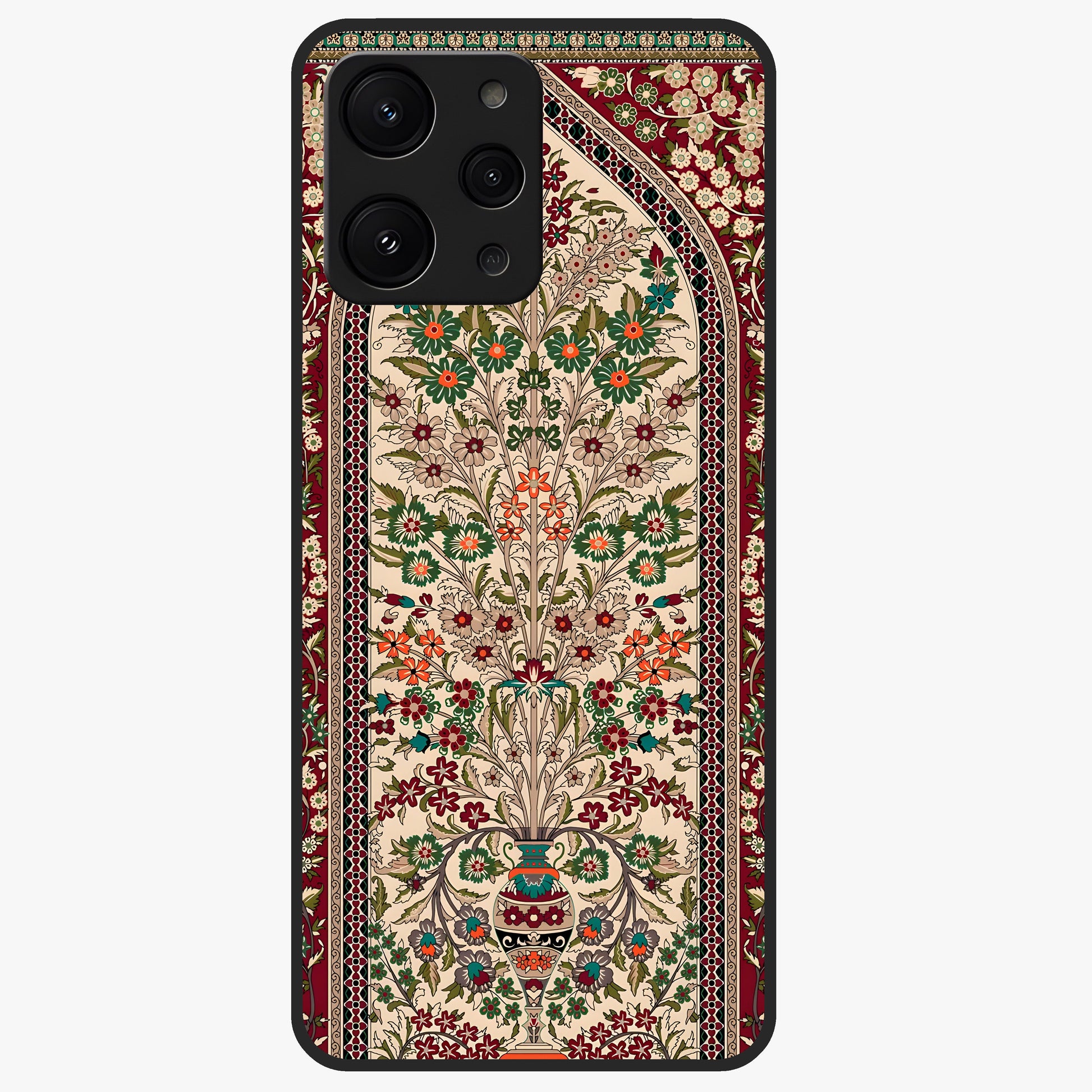 Persian Inspired Glass Case showing flat back view with ornate Persian style pattern artwork and glossy glass finish.