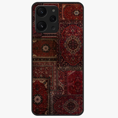 Persian Velvet Tale Glass Case showing flat back view with luxurious Persian velvet pattern artwork and glossy glass finish.