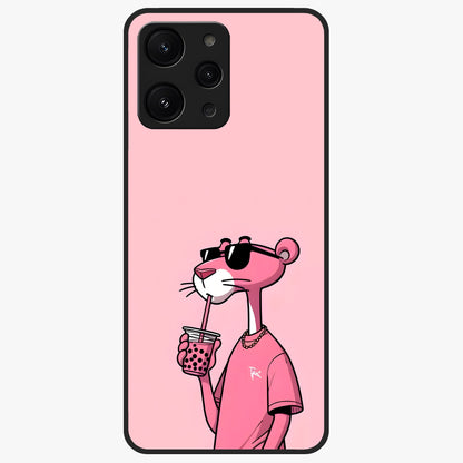 Pink Panther Glass Case showing flat back view with iconic pink panther artwork and glossy glass finish.