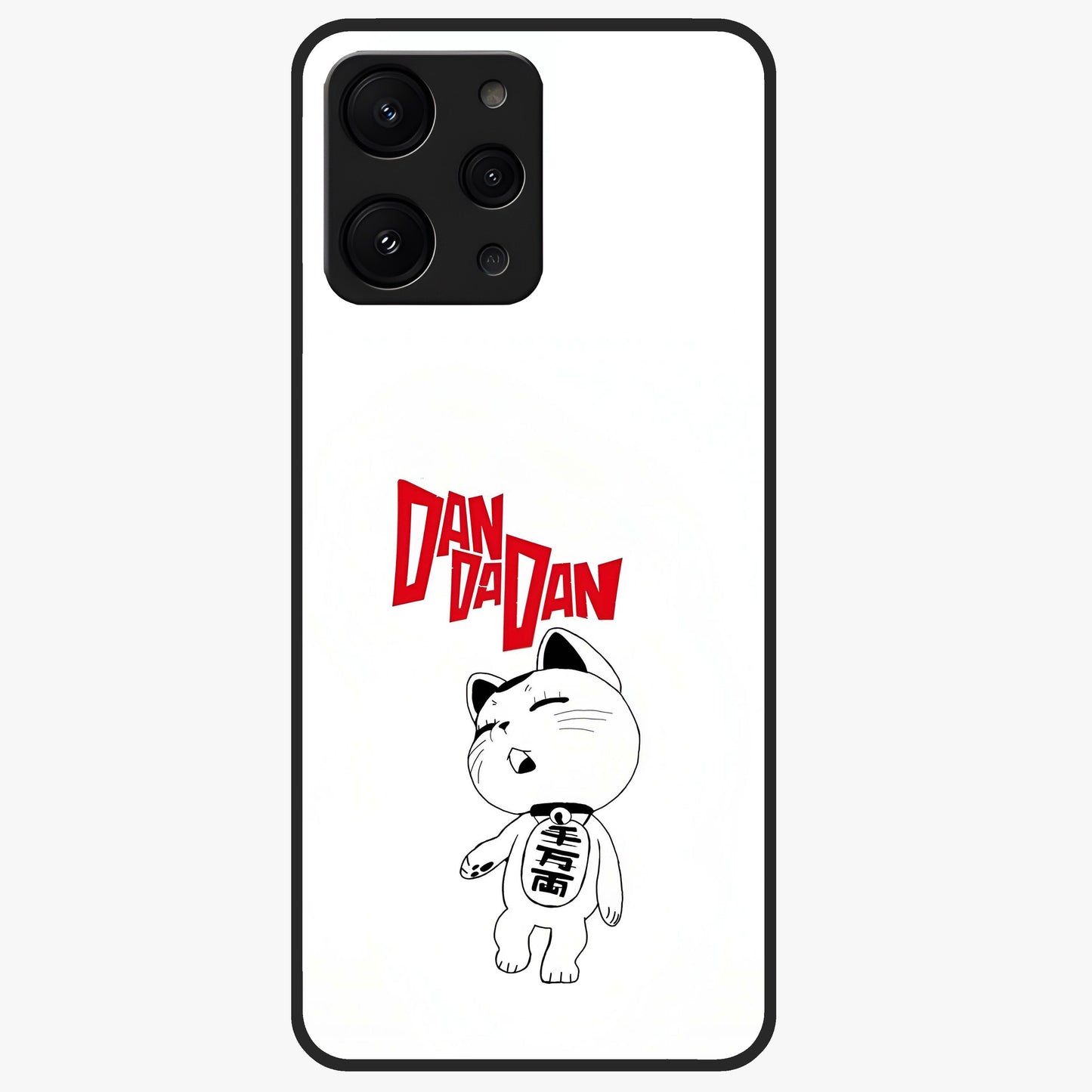 Playful Spirit Charm Glass Case showing flat back view with cheerful charm themed artwork and glossy glass finish.