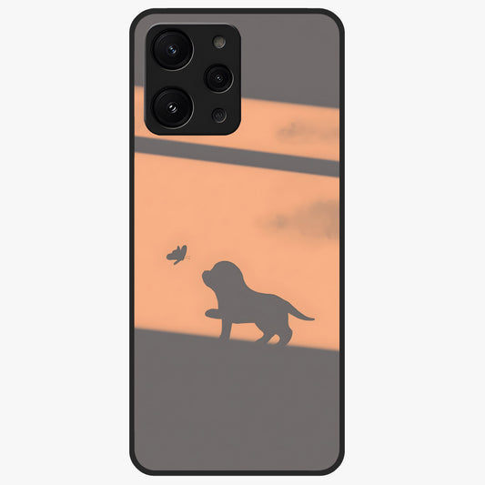Puppy Shadow Art Glass Case showing flat back view with cute puppy shadow style artwork and glossy glass finish.