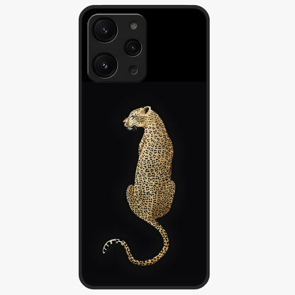 Regal Leopard Glass Case showing flat back view with bold leopard artwork and glossy glass finish.
