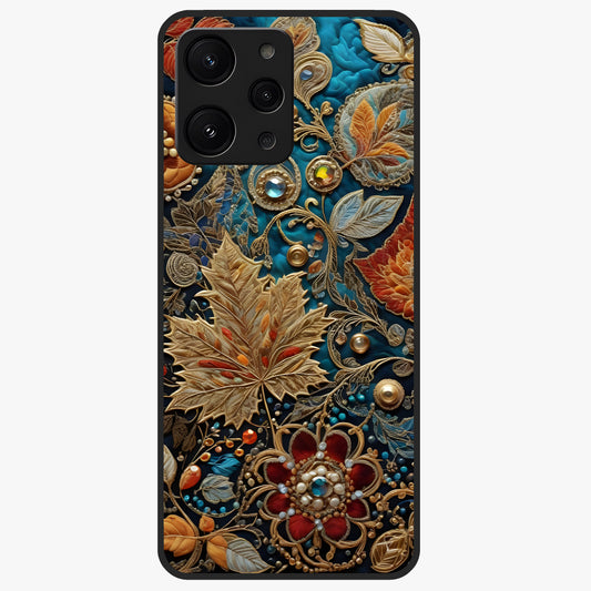 Royal Jewel Garden Glass Case showing flat back view with decorative floral garden artwork and glossy glass finish.