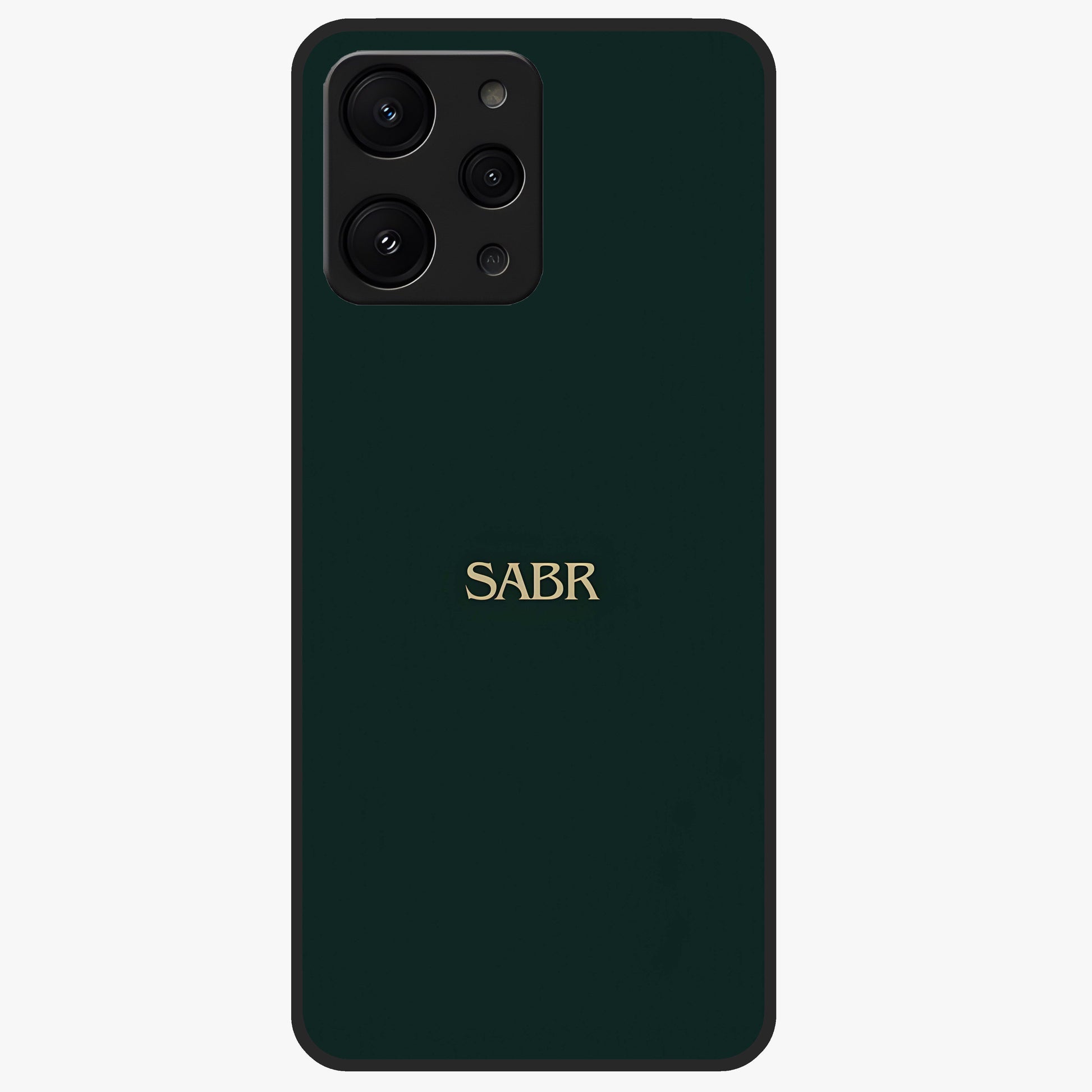 Sabr Minimal Patience Glass Case showing flat back view with minimalist typography artwork and glossy glass finish.