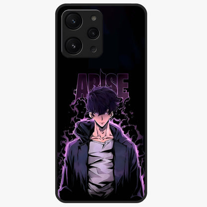 Shadow Monarch Awakening Glass Case showing flat back view with powerful dark monarch themed artwork and glossy glass finish.