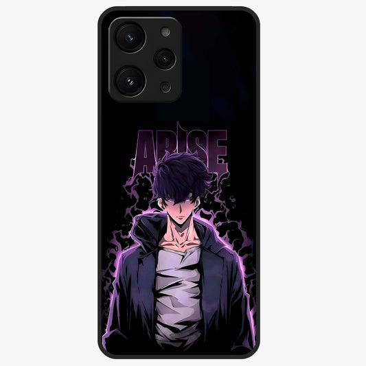 Shadow Monarch Awakening Glass Case showing flat back view with powerful dark monarch themed artwork and glossy glass finish.