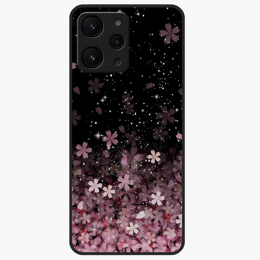 Small Starry Flowers Glass Case showing flat back view with delicate starry floral artwork and glossy glass finish.