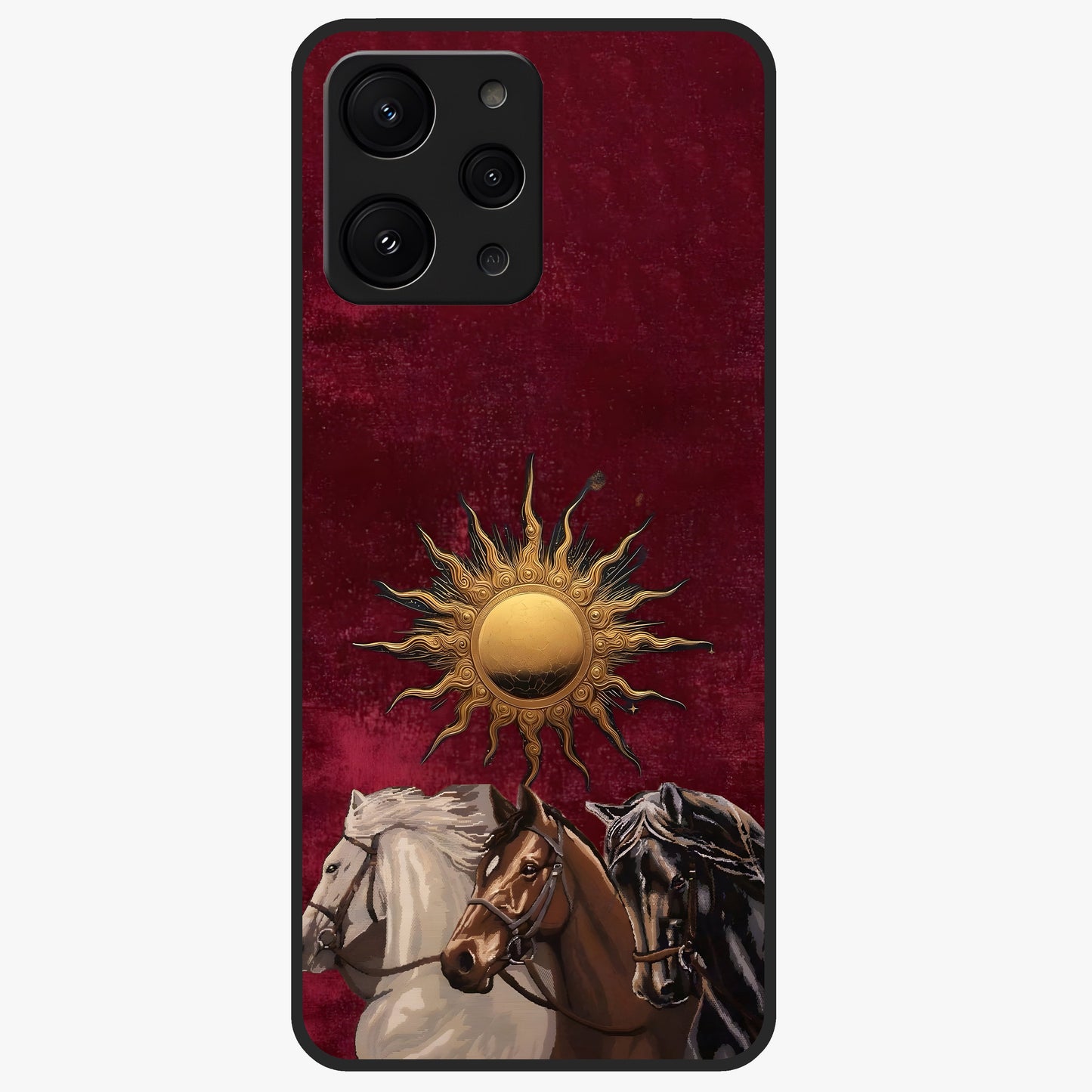 Solar Riders Glass Case showing flat back view with dynamic rider themed artwork and glossy glass finish.