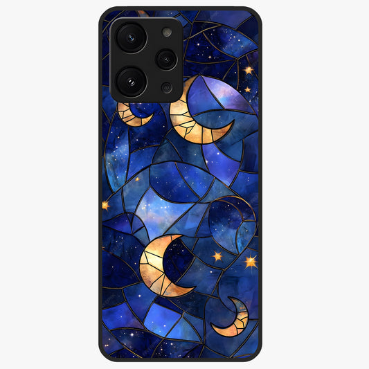 Starlit Sky Tapestry Glass Case showing flat back view with decorative starry sky tapestry artwork and glossy glass finish.
