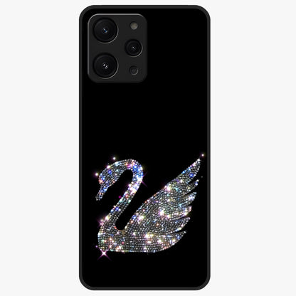 Starlit Swan Grace Glass Case showing flat back view with graceful swan artwork under starry sky and glossy glass finish.