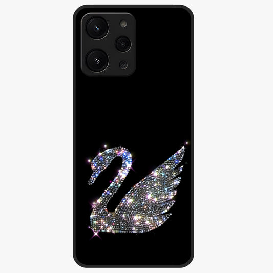 Starlit Swan Grace Glass Case showing flat back view with graceful swan artwork under starry sky and glossy glass finish.