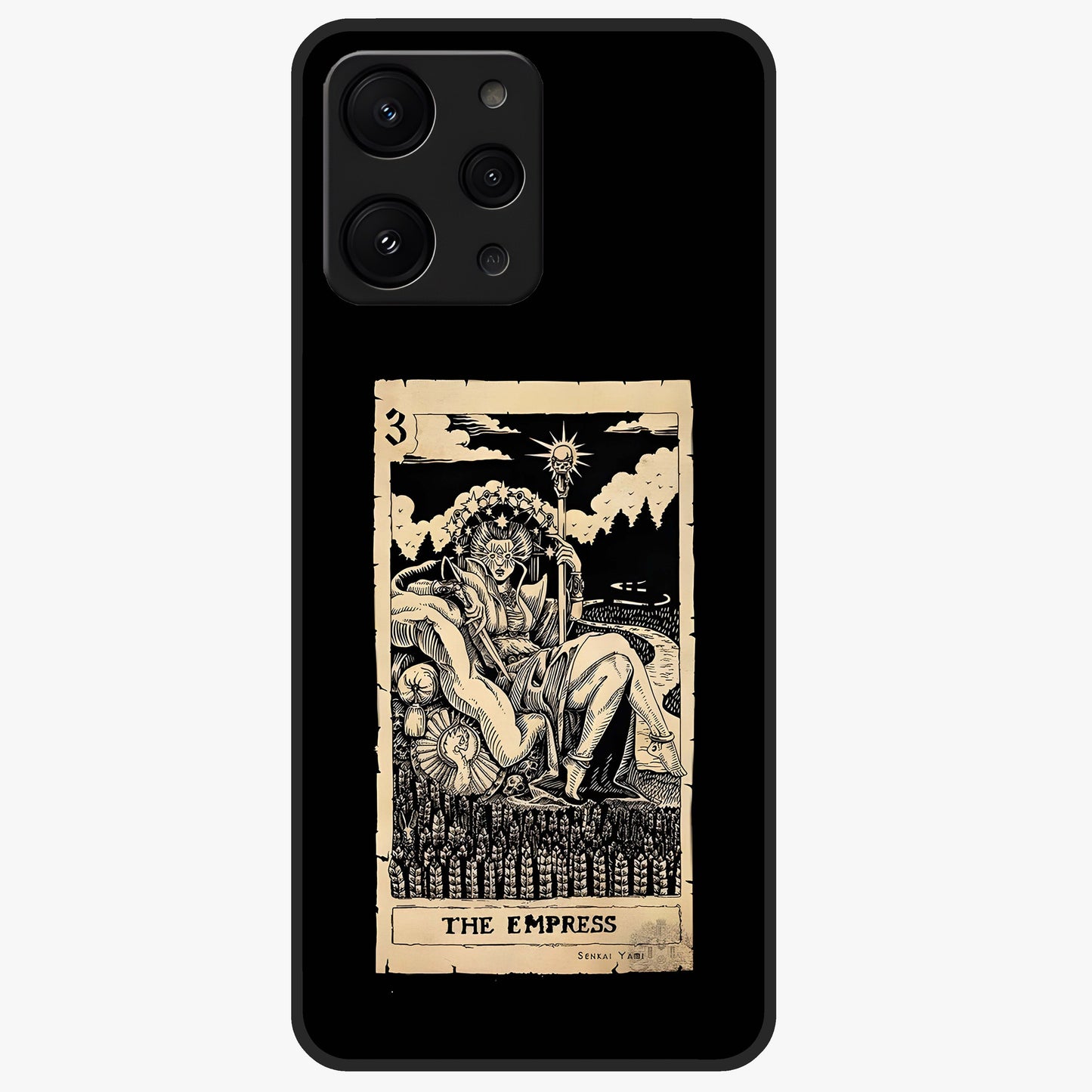 The Empress Glass Case showing flat back view with regal feminine artwork and glossy glass finish.