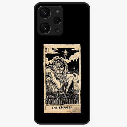 The Empress Glass Case showing flat back view with regal feminine artwork and glossy glass finish.