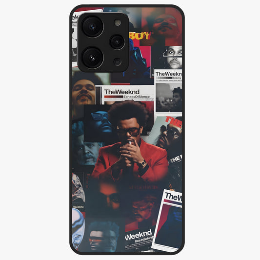 The Weeknd Glass Case showing flat back view with music inspired artistic portrait artwork and glossy glass finish.