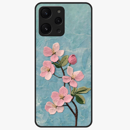 Threaded Blossom Breeze Glass Case showing flat back view with delicate blossom artwork and glossy glass finish.