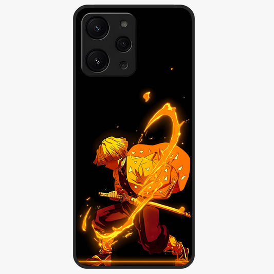 Thunder Flame Execution Glass Case showing flat back view with powerful flame and lightning artwork and glossy glass finish.