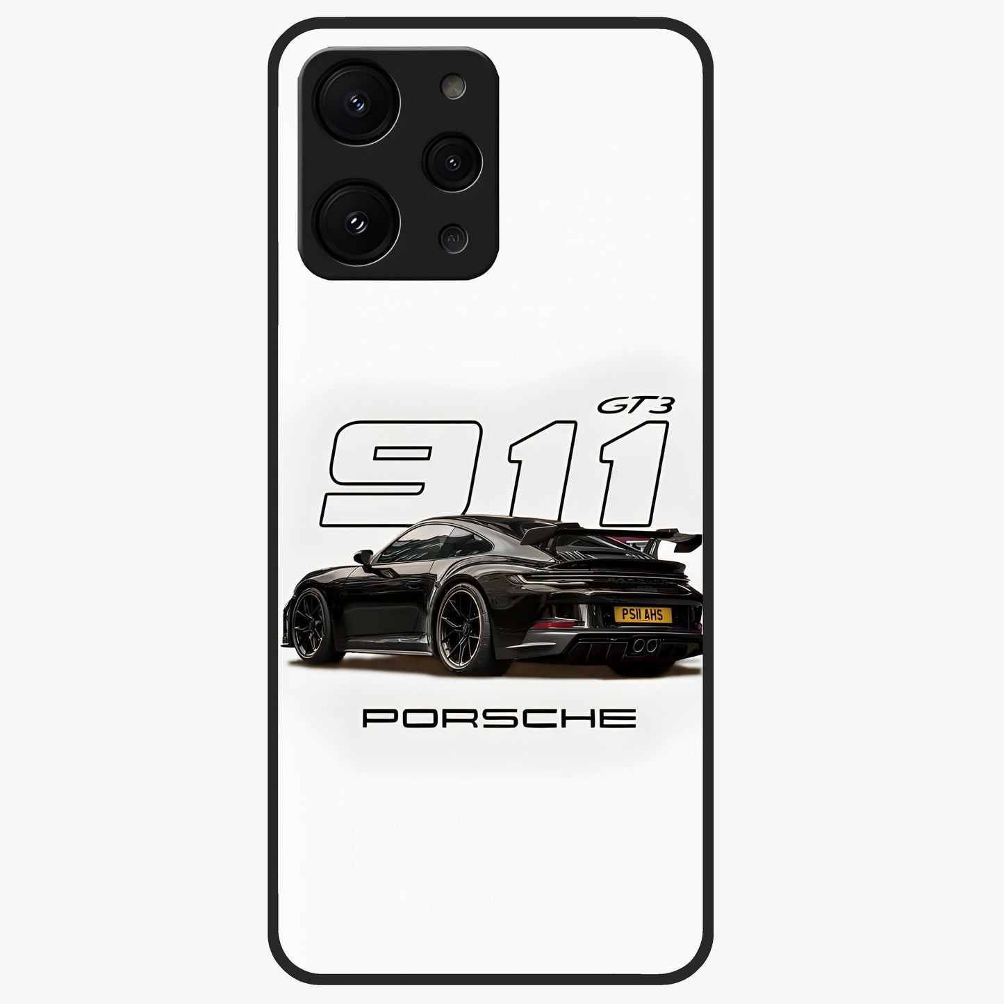 Turbo Legacy Icon Glass Case showing flat back view with iconic sports car inspired artwork and glossy glass finish.