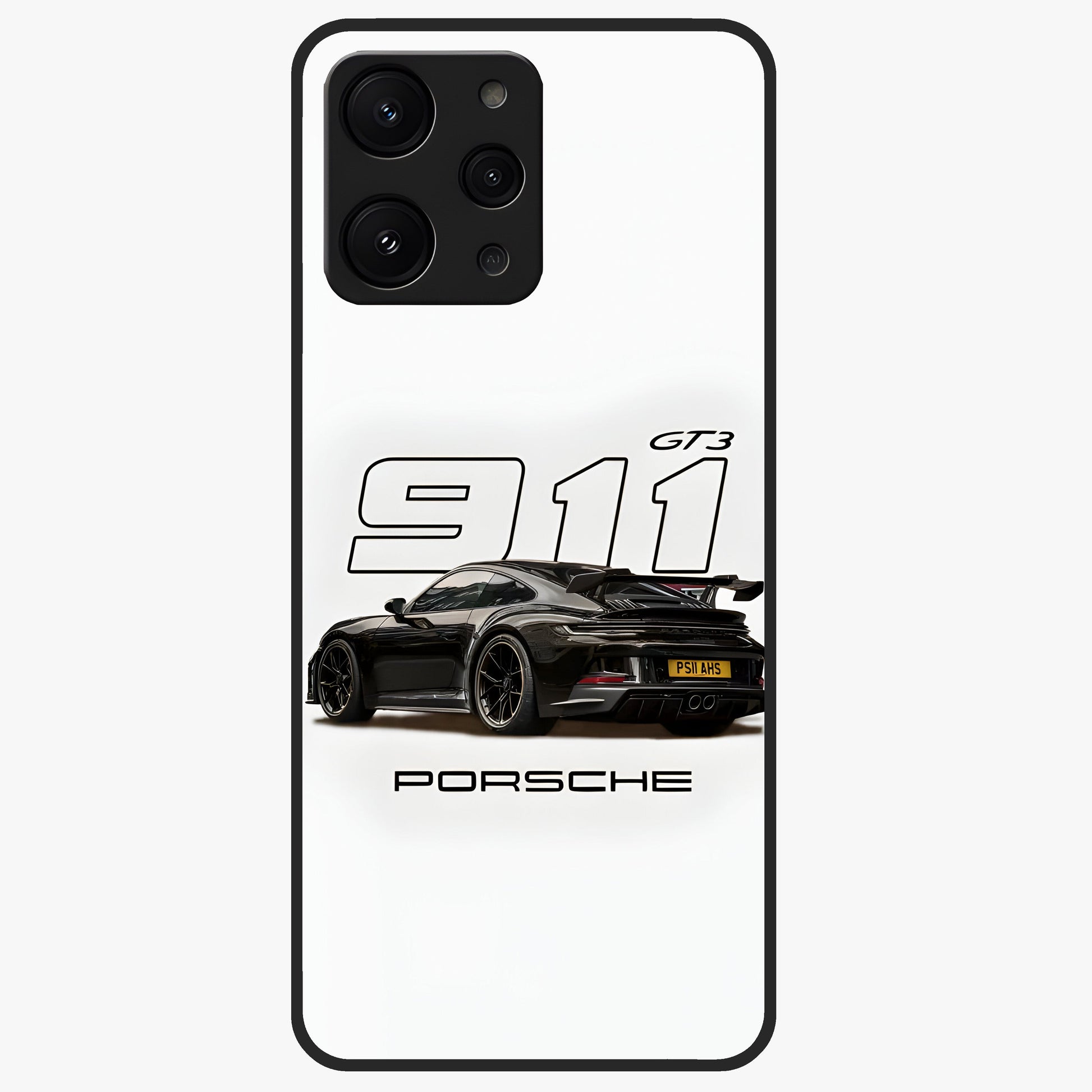 Turbo Legacy Icon Glass Case showing flat back view with iconic sports car inspired artwork and glossy glass finish.