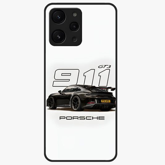 Turbo Legacy Icon Glass Case showing flat back view with iconic sports car inspired artwork and glossy glass finish.