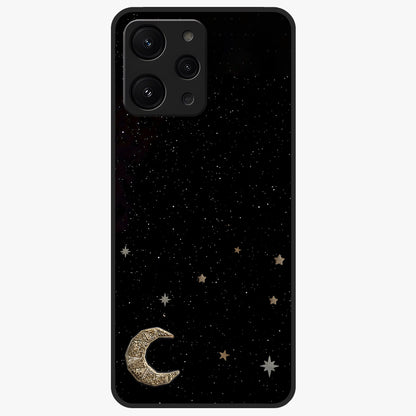 Twinkle Star With Half Moon Glass Case showing flat back view with star and half moon artwork and glossy glass finish.