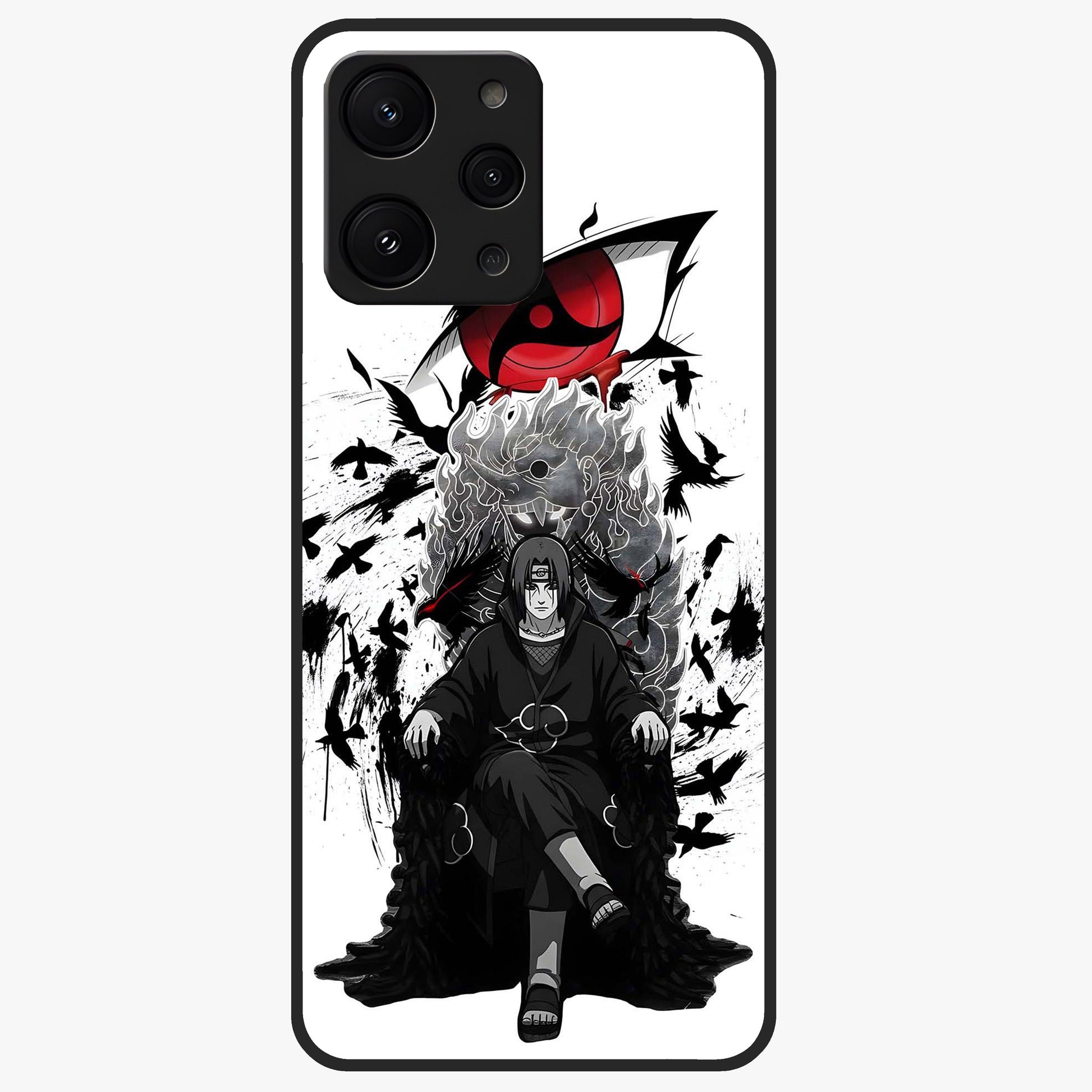 Uchiha Shadow Throne Glass Case showing flat back view with cosmic underwater themed artwork and glossy glass finish.