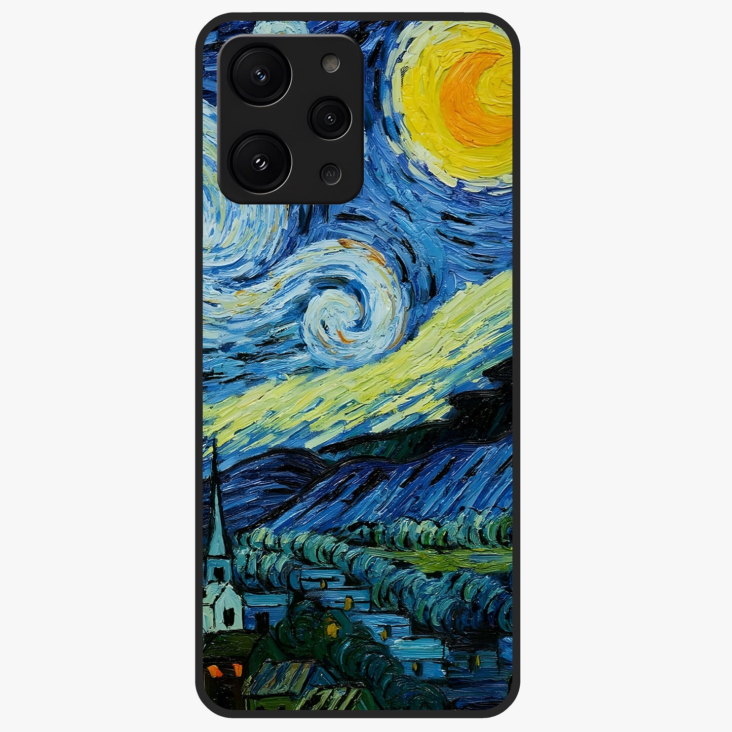 Van Gogh Art Glass Case showing flat back view with classic painterly artwork inspired by Van Gogh style and glossy glass finish.