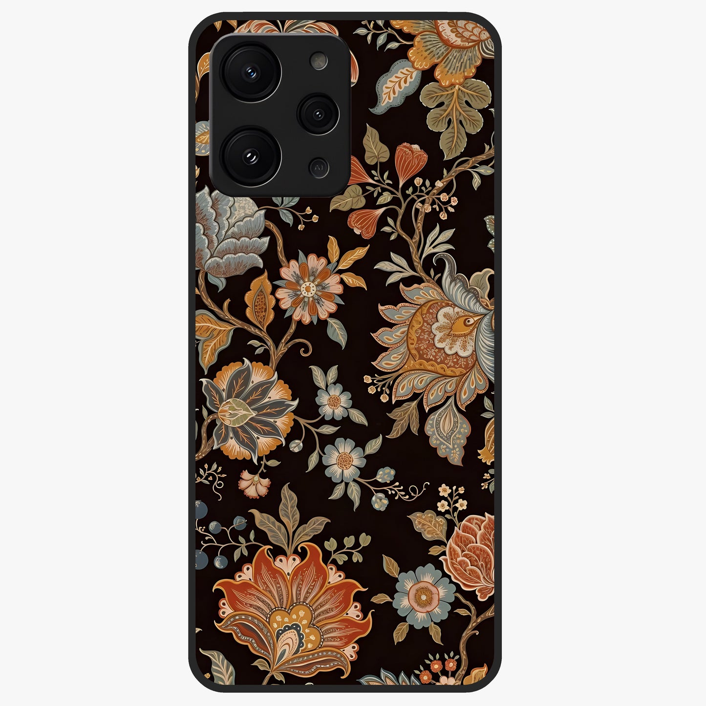 Vintage Floral Dream Glass Case showing flat back view with classic floral artwork and glossy glass finish.