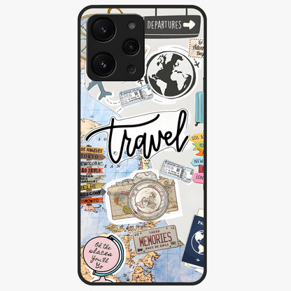 Wanderlust Journal Glass Case showing flat back view with travel inspired artwork and glossy glass finish.