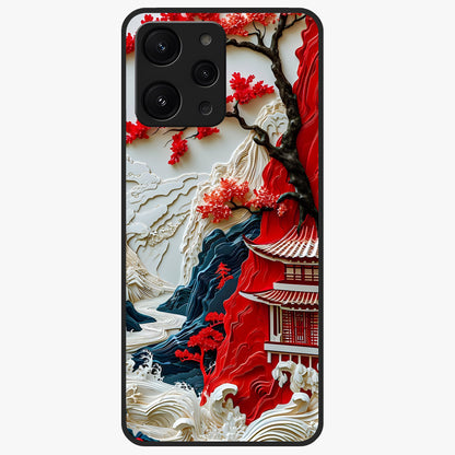 Whispers Of Sakura Waves Glass Case showing flat back view with cherry blossom wave artwork and glossy glass finish.