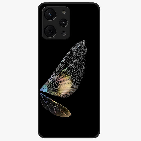 Whispers Of Wings Glass Case showing flat back view with graceful wing inspired artwork and glossy glass finish.