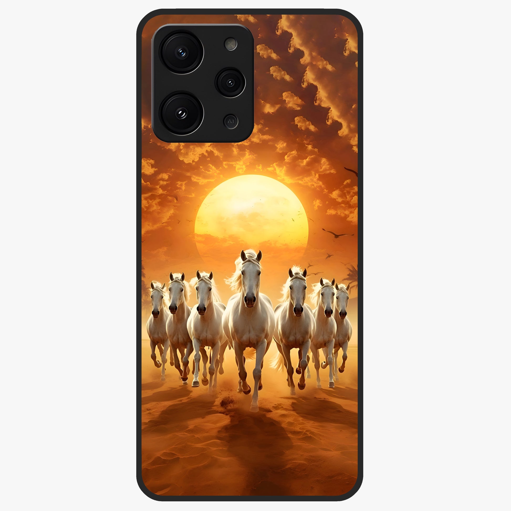 Wild Sunset Majesty Glass Case showing flat back view with majestic sunset landscape artwork and glossy glass finish.