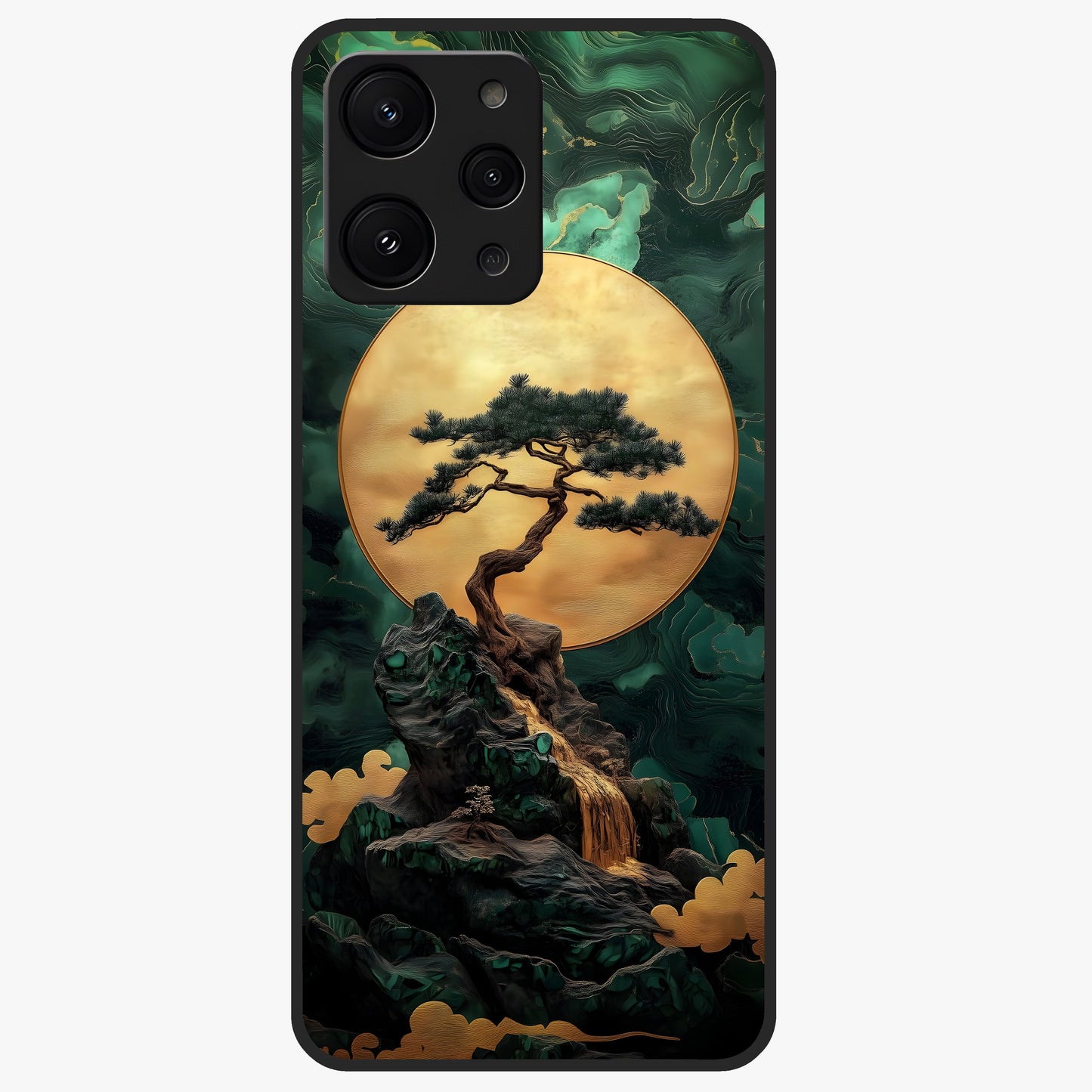 Zen Moon Rise Glass Case showing flat back view with calm moonrise artwork and glossy glass finish.