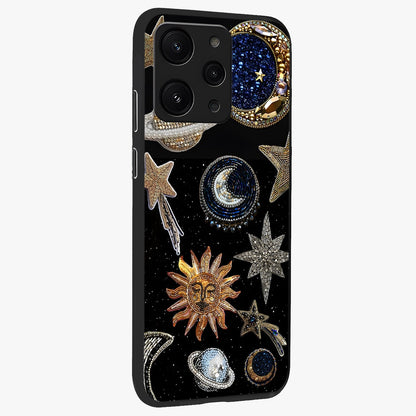 Celestial Gem Constellations Glass Case upright view showcasing cosmic constellation artwork with celestial aesthetic style.