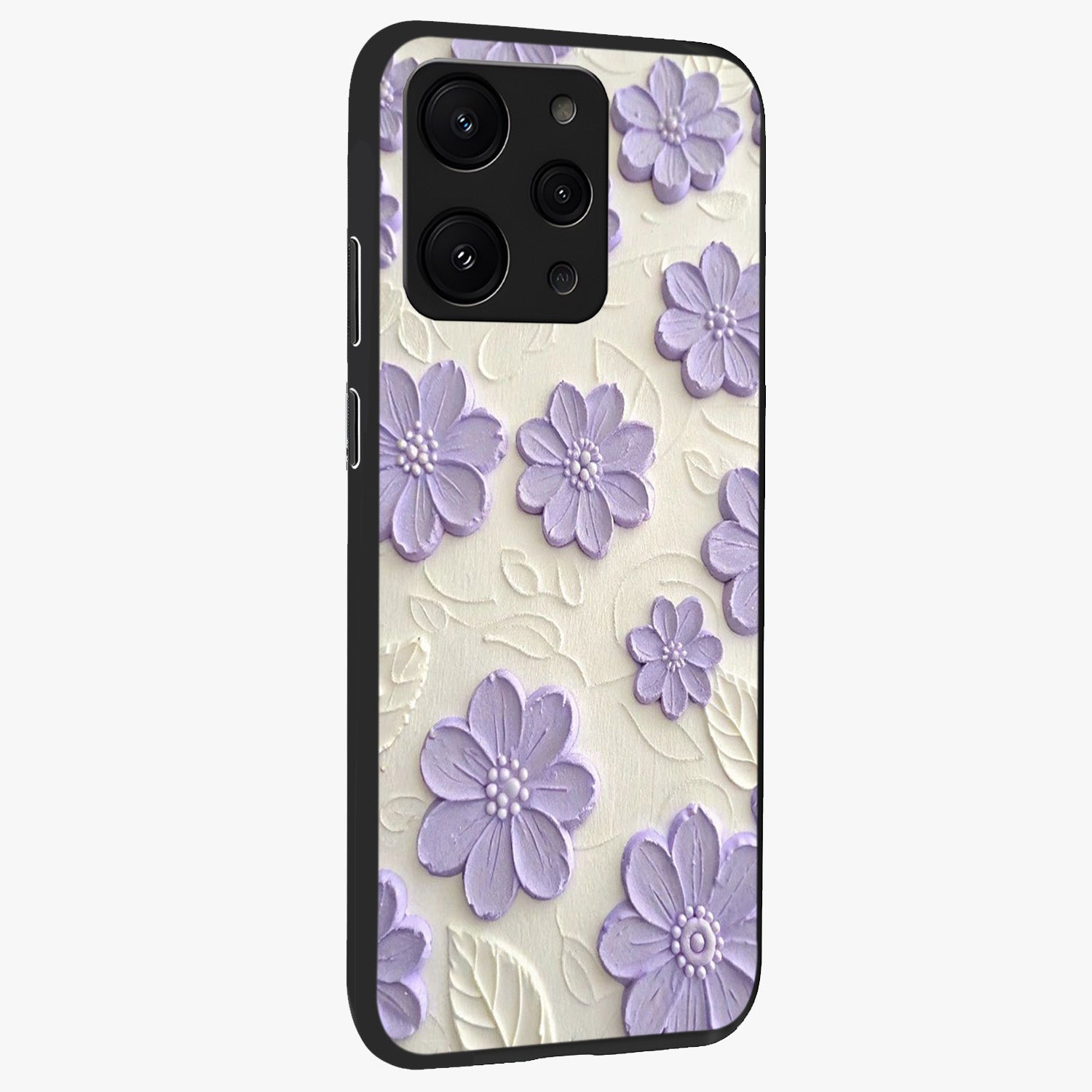 Floral Wall Art With Purple Flowers Glass Case upright view showcasing elegant purple flower artwork with decorative floral theme.