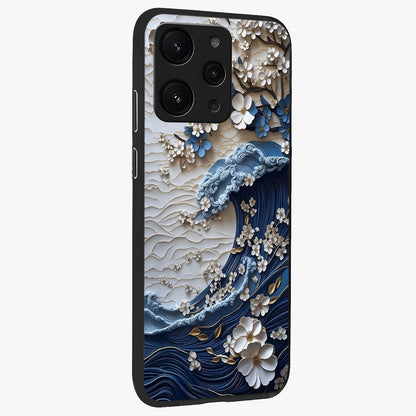 Floral Wave Origami Glass Case upright view showcasing creative floral origami artwork with artistic decorative theme.