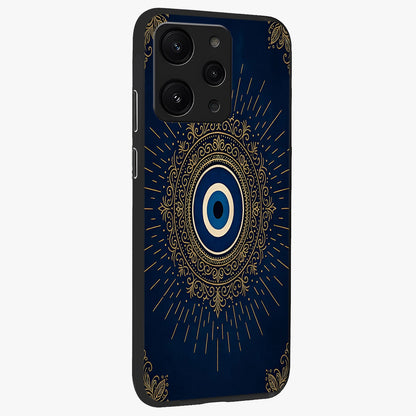 Golden Celestial Charm Glass Case upright view showcasing radiant celestial artwork with elegant golden theme.